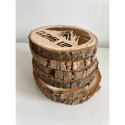 Hiking Climbing Theme Wooden Coasters with Bark, Set of 6 pcs, 5th wedding anniversary gift for him, Mountain Rock Sport, Outdoo