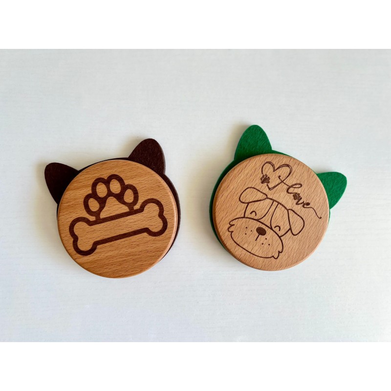 Dog Love Wooden Felt Coasters with Ears, Set of 2 pcs, Dog Sitter Gift, Cool Doggy stuff, Dog-themed party supplies, Puppy Lover