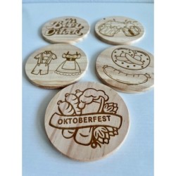 Oktoberfest Beer Wooden Coasters, Set of 5 pcs, 5th wedding anniversary gift, Festival gift basket, Stag Bachelor Party