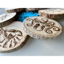 Under Sea World Wooden Coasters with Bark, Set of 6 pcs, 5th wedding anniversary gift, 6th anniversary present,