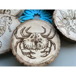 Under Sea World Wooden Coasters with Bark, Set of 6 pcs, 5th wedding anniversary gift, 6th anniversary present,