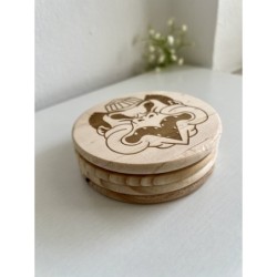 Kabuki Characters Wooden Coasters, Set of 4 pcs, 5th wedding anniversary gift, Traditional Japanese Theater Noh