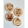 Kabuki Characters Wooden Coasters, Set of 4 pcs, 5th wedding anniversary gift, Traditional Japanese Theater Noh