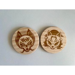 Kitsune Fox Face Wooden Felt Coasters, Set of 2 pcs, 5th wedding anniversary gift, 7th anniversary present