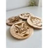 Kabuki Characters Wooden Coasters, Set of 4 pcs, 5th wedding anniversary gift, Traditional Japanese Theater Noh