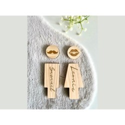 Personalized Wooden Restroom Sign - Male & Female Bathroom Figurines, Custom Engraved Wood Toilet Door Plate, His/Hers WC Design