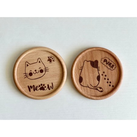 Cat Wooden Japan Style Coasters, Set of 2 pcs, Kitten Lover Gift, Tabby Domestic Cat Paws, Cool Cat stuff, Karma is a cat, 2024