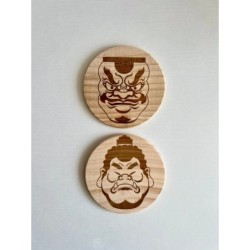 Kabuki Characters Wooden Coasters, Set of 4 pcs, 5th wedding anniversary gift, Traditional Japanese Theater Noh