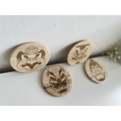 Kabuki Characters Wooden Coasters, Set of 4 pcs, 5th wedding anniversary gift, Traditional Japanese Theater Noh