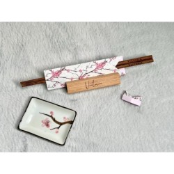 Personalized Japanese Chopsticks Set with Wooden Stand, Origami Wrap, Sticks Rest & Soy Sauce Dish – Unique Gift for Japanese Cu