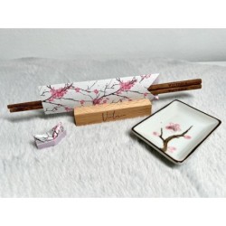 Personalized Japanese Chopsticks Set with Wooden Stand, Origami Wrap, Sticks Rest & Soy Sauce Dish – Unique Gift for Japanese Cu