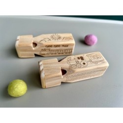 Wooden Train Sound Whistle with Custom Name - Eco-Friendly Toy for Indoor and Outdoor Play - All 4 Sides Engraved