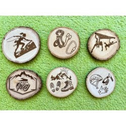 Climbing Theme Wooden Coasters with Bark, Set of 6 pcs, 5th wedding anniversary gift, Mountain Rock Sport, Outdoor Adventure