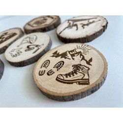 Climbing Theme Wooden Coasters with Bark, Set of 6 pcs, 5th wedding anniversary gift, Mountain Rock Sport, Outdoor Adventure