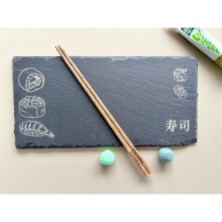 Sushi Serving Plate & Personalized Pair of Chopsticks, Slate Rectangle Design Tray for Nigiri, Maki Rolled Sushi, Ikura, Onigiri