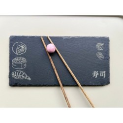 Sushi Serving Plate & Personalized Pair of Chopsticks, Slate Rectangle Design Tray for Nigiri, Maki Rolled Sushi, Ikura, Onigiri