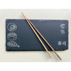 Sushi Serving Plate & Personalized Pair of Chopsticks, Slate Rectangle Design Tray for Nigiri, Maki Rolled Sushi, Ikura, Onigiri