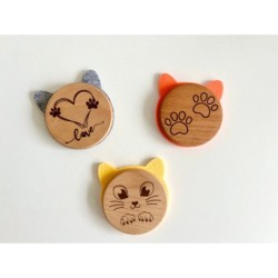 Wooden Cat Coasters with Felt Ears – Engraved Cat Face, Paw, and Heart Designs – Cute Cat Lover Gift, Animal-Themed Home Decor