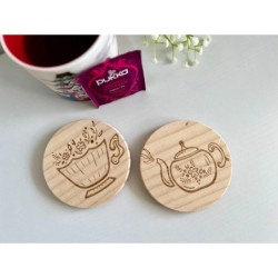 Herbal Tea Wooden Felt Coasters, Set of 2 pcs, 5th wedding anniversary gift, 7th anniversary present, Refreshing Fruit Tea Drink