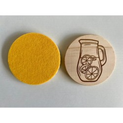 Lemonade Wooden Felt Coasters, Set of 2 pcs, 5th wedding anniversary gift, 7th anniversary present, Refreshing Citrus Lemon Drin