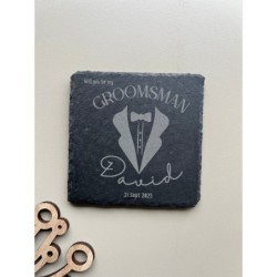 Groomsmen Best Man Proposal Coaster - Custom Wedding Invitation, Bachelor Party Favor, Personalized Wooden/Cork/Slate Coaster, U