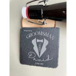 Groomsmen Best Man Proposal Coaster - Custom Wedding Invitation, Bachelor Party Favor, Personalized Wooden/Cork/Slate Coaster, U