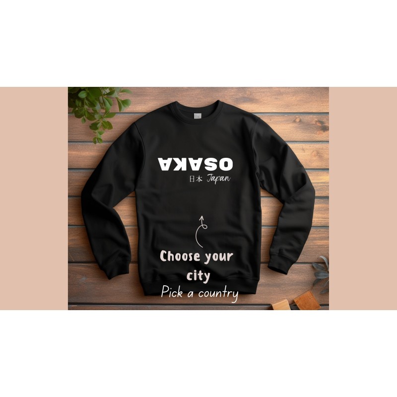 Osaka Japan Sweatshirt, „Choose your city“ jumper, unisex minimalist style sweater, graphic crewneck shirt, Japanese kanji katak