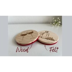 Glass & Bottle of Wine Wooden Felt Coasters, Set of 2 pcs, 5th wedding anniversary gift, 7th anniversary present, Cabernet Sauvi