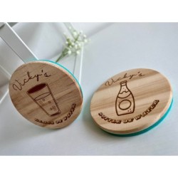 Glass & Bottle of Water Wooden Felt Coasters, Set of 2 pcs, 5th wedding anniversary gift, 7th anniversary present, Sparkling Wat