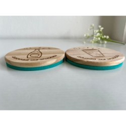 Glass & Bottle of Water Wooden Felt Coasters, Set of 2 pcs, 5th wedding anniversary gift, 7th anniversary present, Sparkling Wat