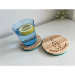 Glass & Bottle of Water Wooden Felt Coasters, Set of 2 pcs, 5th wedding anniversary gift, 7th anniversary present, Sparkling Wat