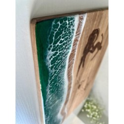 Surfer Cutting Board with Male and Female Figure, Acacia Wood with Resin, custom name engraved, ocean wave epoxy, beach-themed s