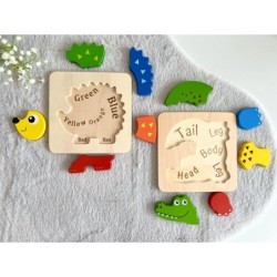 Wooden Puzzle Hedgehog or Crocodile, Eco-Friendly Toy with Colors or Body Parts Sorting, Indoor Entertainment, Developmental Toy