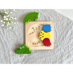 Wooden Puzzle Hedgehog or Crocodile, Eco-Friendly Toy with Colors or Body Parts Sorting, Indoor Entertainment, Developmental Toy