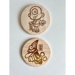 Yokai Wooden Coasters, Set of 4 pcs, 5th wedding anniversary gift, Supernatural Beings,