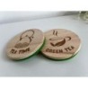 Green Tea Wooden Felt Coasters, Set of 2 pcs, 5th wedding anniversary gift, 7th anniversary present, Matcha Lover Gift