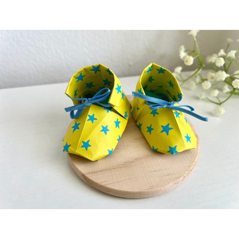 Origami shoes - cute baby souvenir shoes "Starry Yellow", new baby gift box, pregnancy gift box, new mom gift basket, baby keeps