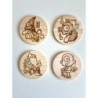 Yokai Wooden Coasters, Set of 4 pcs, 5th wedding anniversary gift, Supernatural Beings,