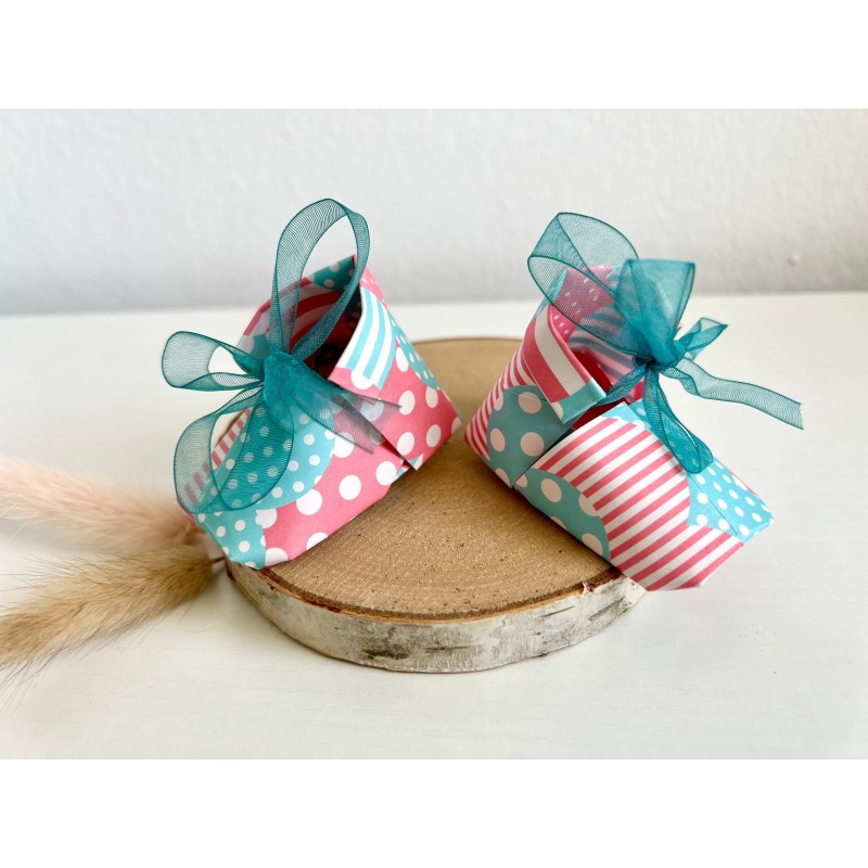 Origami shoes "Pink - Blue Fusion" - baby souvenir booties, new baby gift box, pregnancy gift box, new mom gift basket, baby kee