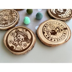 Japanese Manhole Covers Wooden Coasters, Set of 6 pcs, Natural Sustainable Wood, New Home Gift