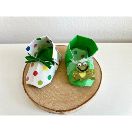 Origami shoes - cute baby souvenir booties "Froggy", new baby gift box, pregnancy gift box, new mom gift basket, baby keepsake b