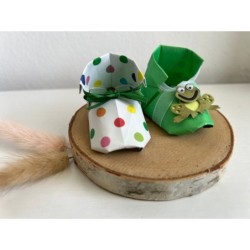 Origami shoes - cute baby souvenir booties "Froggy", new baby gift box, pregnancy gift box, new mom gift basket, baby keepsake b