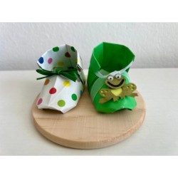 Origami shoes - cute baby souvenir booties "Froggy", new baby gift box, pregnancy gift box, new mom gift basket, baby keepsake b