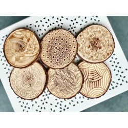 Doodle Art Wooden Coasters, Set of 6 pcs, 5th wedding anniversary gift, 6th anniversary present