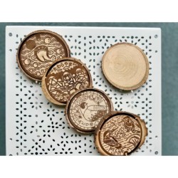 Japan Manhole Covers Animals Insects Wooden Coasters, Set of 5 pcs, New Home Apartment Gift, typical Japanese