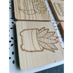 Square Succulent Cactus Wooden Coasters, Set of 6 pcs, 5th wedding anniversary gift, 6th anniversary present,