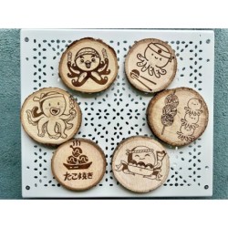 Cute Takoyaki Theme Wooden Coasters, Set of 6 pcs, 5th wedding anniversary gift, 6th anniversary present, Japanese dishes & cuis