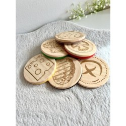 Burger Coaster Set of 6 pcs, Wooden Top Felt Colorful Bottom, Unique Table Decor