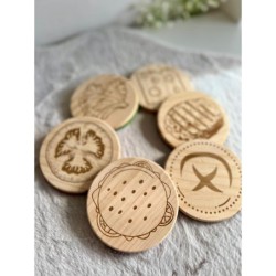 Burger Coaster Set of 6 pcs, Wooden Top Felt Colorful Bottom, Unique Table Decor