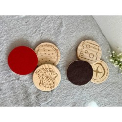 Burger Coaster Set of 6 pcs, Wooden Top Felt Colorful Bottom, Unique Table Decor